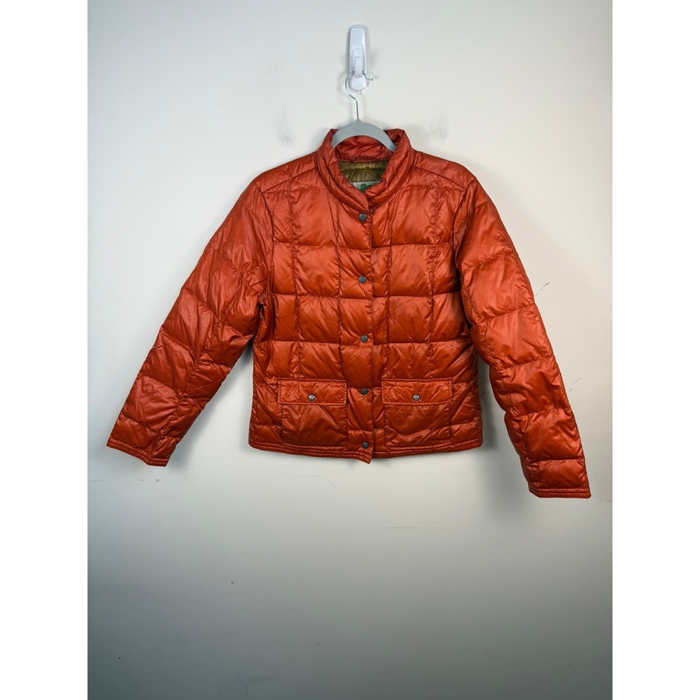 Eddie Bauer Womens EB550 Down Puffer Jacket Orange Quilted Snap L12FN094 L